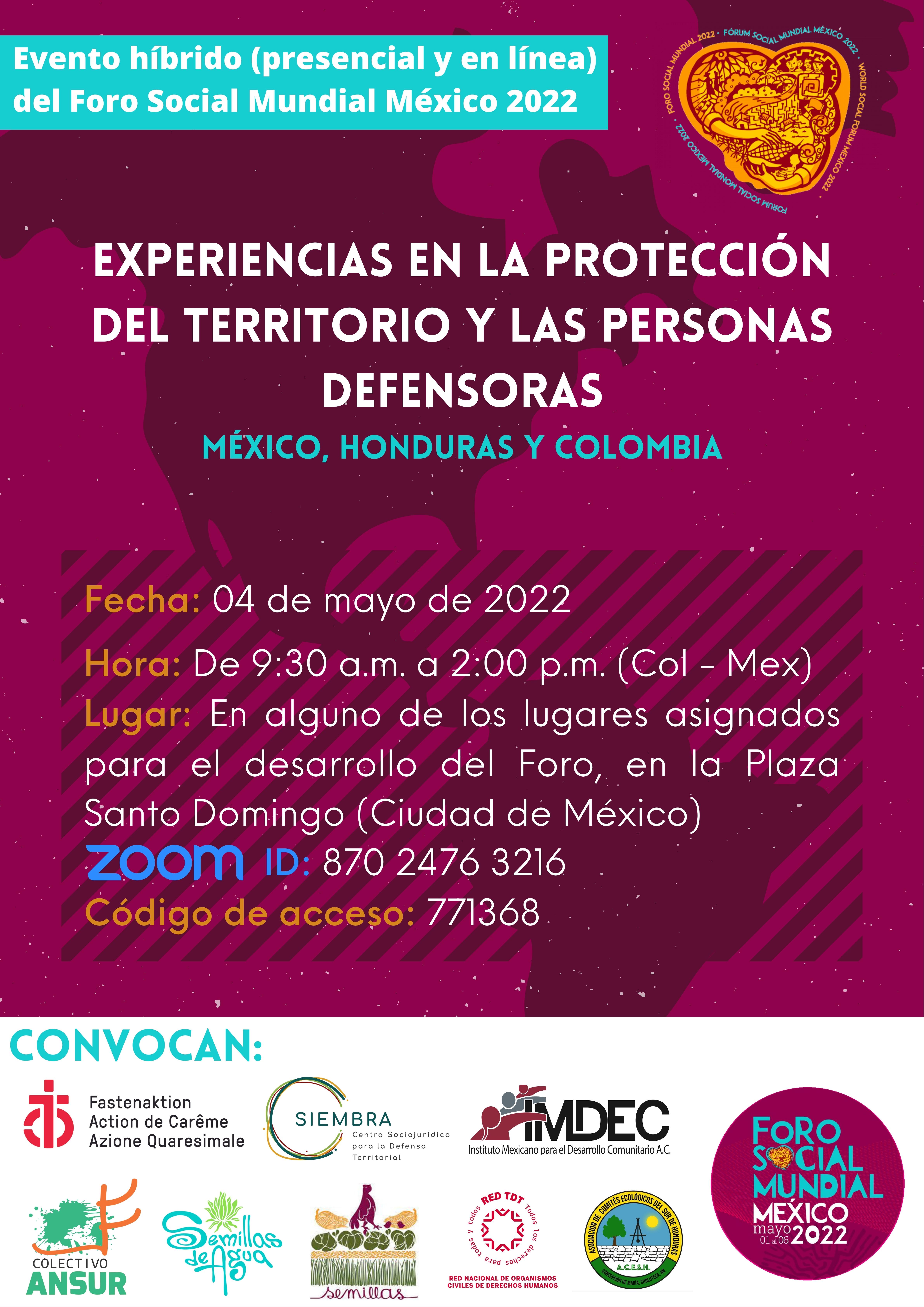 Grafica alusiva a Experiencia en la protección del territorio y las personas defensoras" México, Honduras y Colombia. 